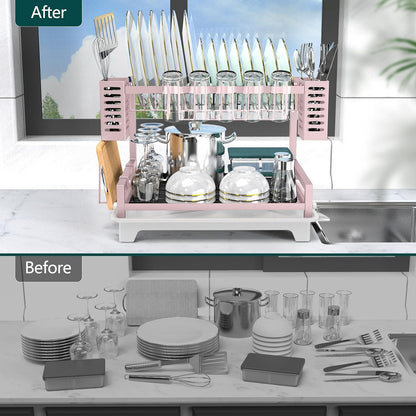 Dish Drying Rack, Rust-Proof 2 Tier Dish Racks for Kitchen Counter