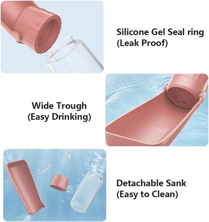Portable Dog Water Bottle, 19 OZ Pet Travel Water Dispenser Pink