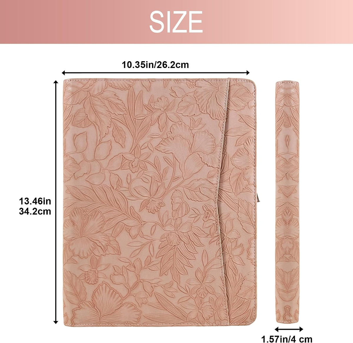 Zippered Leather Padfolio Portfolio with Hidden Handle and Clipboard, Business Conference Organizer Notepad Folder, Portfolio Bag, Padfolio for Women/Men (Pink)