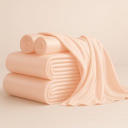 Mulberry Silk Sheet Set 4Pcs, 6A Grade Natural Silk Bed Sheets, High-Fashion Inspired Sheets Fits Mattress Upto 7-12" Deep Pocket (California King, Peach)