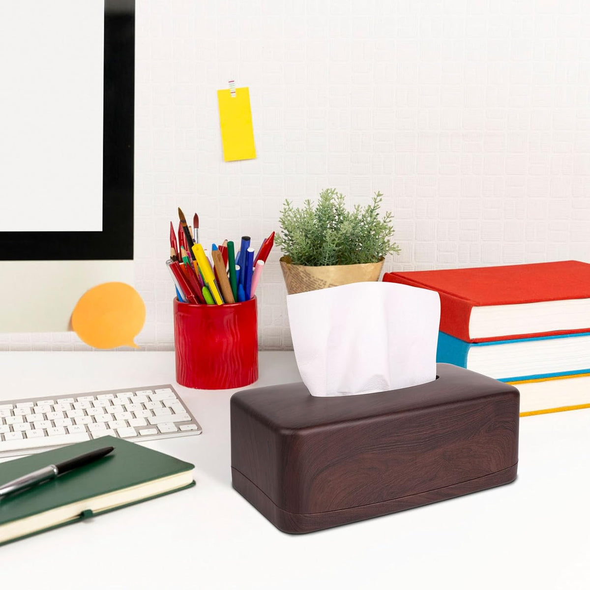 Modern Tissue Box Cover,Tissue Holders,for Bathrooms,Bedroom,Dinner Table,Office,Rectangle (Peach Wood Color)