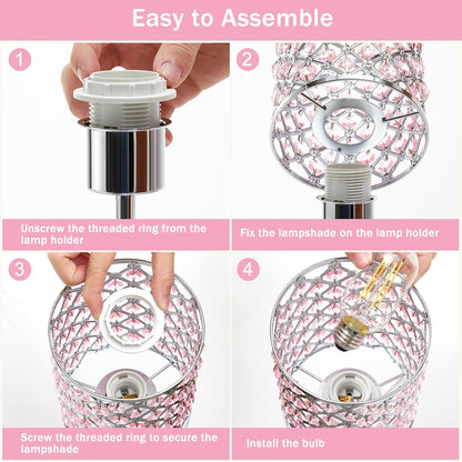 GyroVu Pink Crystal Bedside Table Lamps Set of 2 with USB C+A Ports
