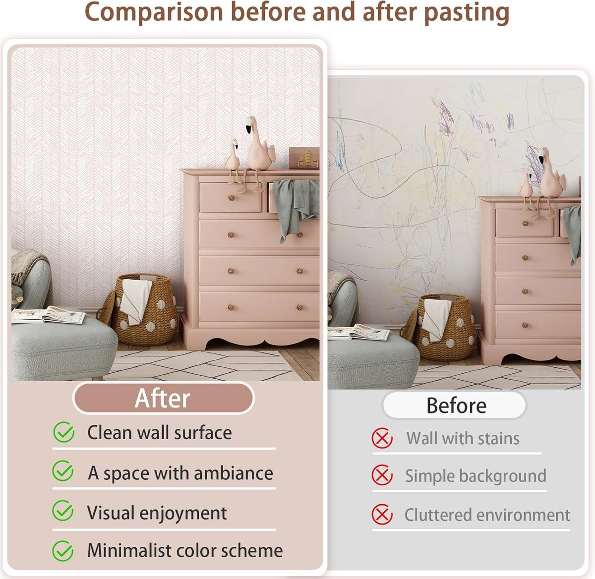 Pink Striped Peel and Stick Wallpaper Boho Removable 78.7"×17.3"