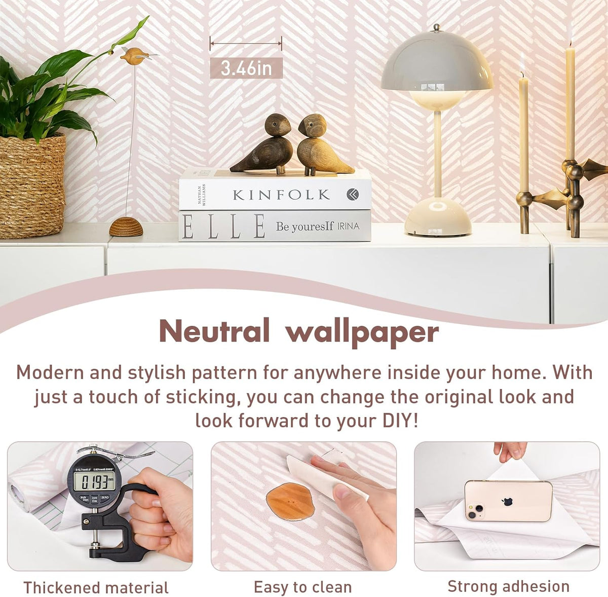 Pink Striped Peel and Stick Wallpaper Boho Removable 78.7"×17.3"