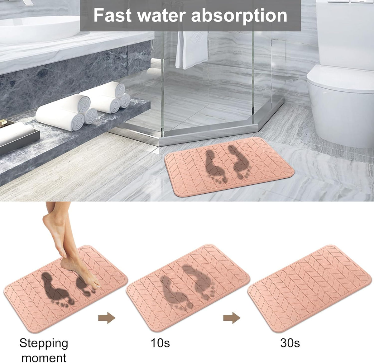 2 Pack Diatomaceous Earth Shower Mat, Stone Bath Mat, Nonslip Super Absorbent Fast-Drying Hard Bath Mat for Bathroom Shower Floor, 24 x 16 inch, Pink Arrow Design