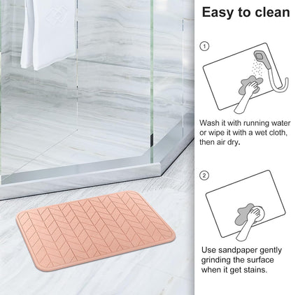 2 Pack Diatomaceous Earth Shower Mat, Stone Bath Mat, Nonslip Super Absorbent Fast-Drying Hard Bath Mat for Bathroom Shower Floor, 24 x 16 inch, Pink Arrow Design