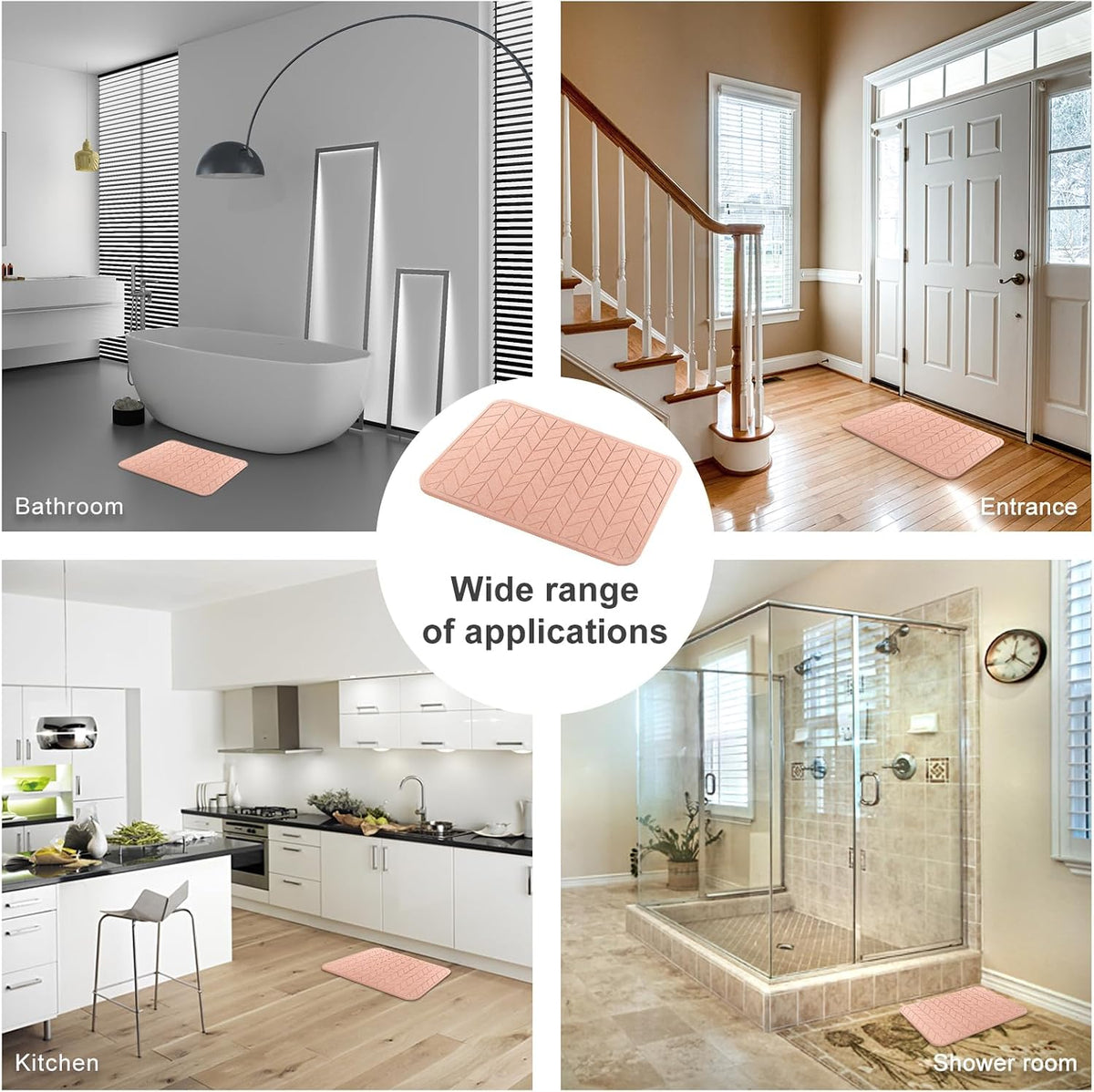 2 Pack Diatomaceous Earth Shower Mat, Stone Bath Mat, Nonslip Super Absorbent Fast-Drying Hard Bath Mat for Bathroom Shower Floor, 24 x 16 inch, Pink Arrow Design