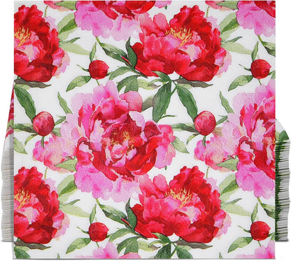 100 Count Spring Blush Peony Floral Cocktail Napkins, Paper Beverage Napkins for Parties, Bridal Showers, Garden Events