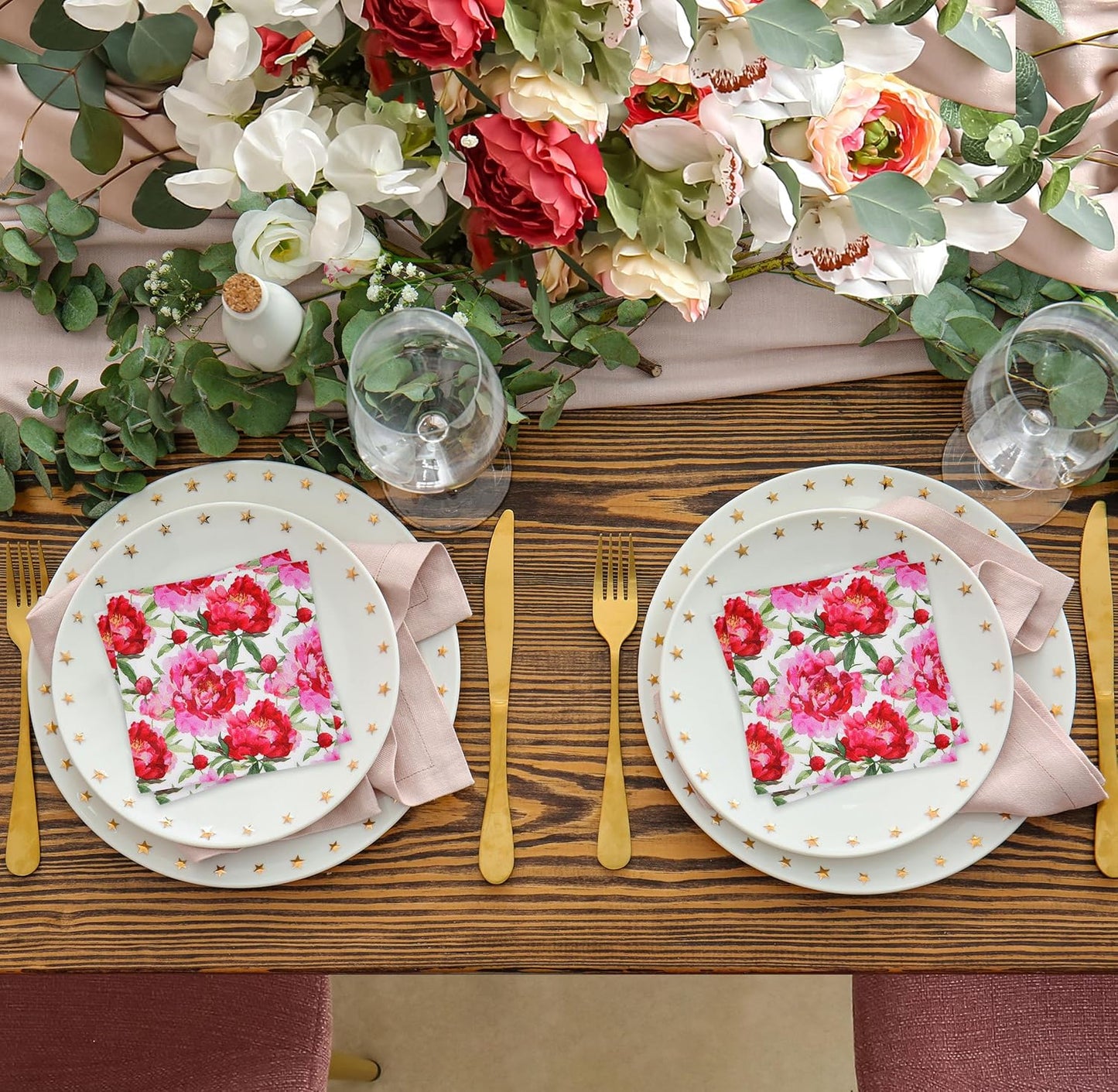 100 Count Spring Blush Peony Floral Cocktail Napkins, Paper Beverage Napkins for Parties, Bridal Showers, Garden Events