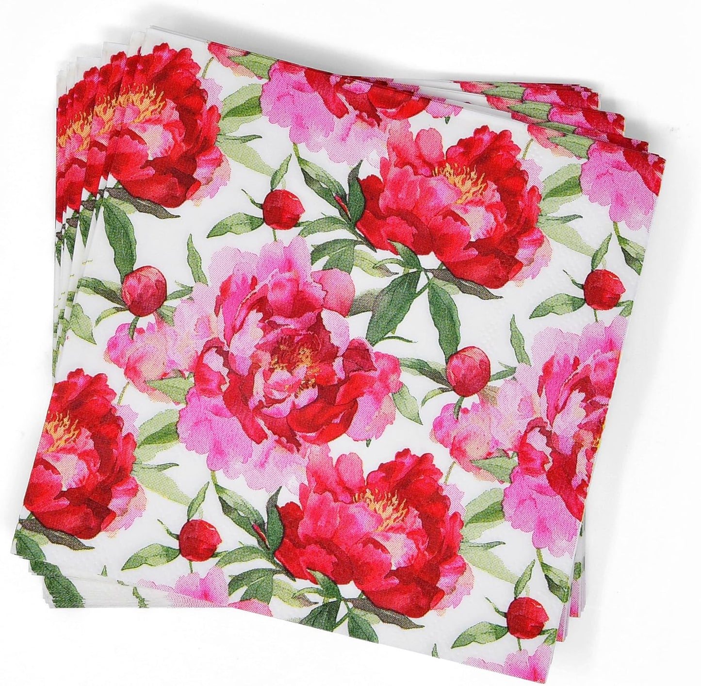 100 Count Spring Blush Peony Floral Cocktail Napkins, Paper Beverage Napkins for Parties, Bridal Showers, Garden Events