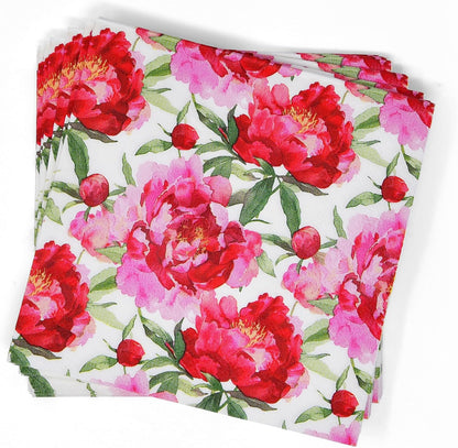 100 Count Spring Blush Peony Floral Cocktail Napkins, Paper Beverage Napkins for Parties, Bridal Showers, Garden Events