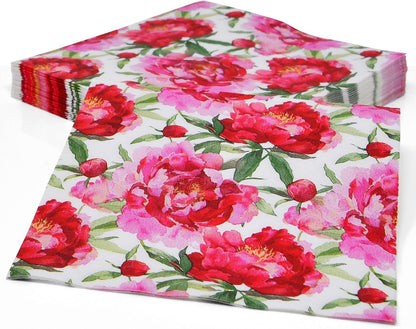 100 Count Spring Blush Peony Floral Cocktail Napkins, Paper Beverage Napkins for Parties, Bridal Showers, Garden Events