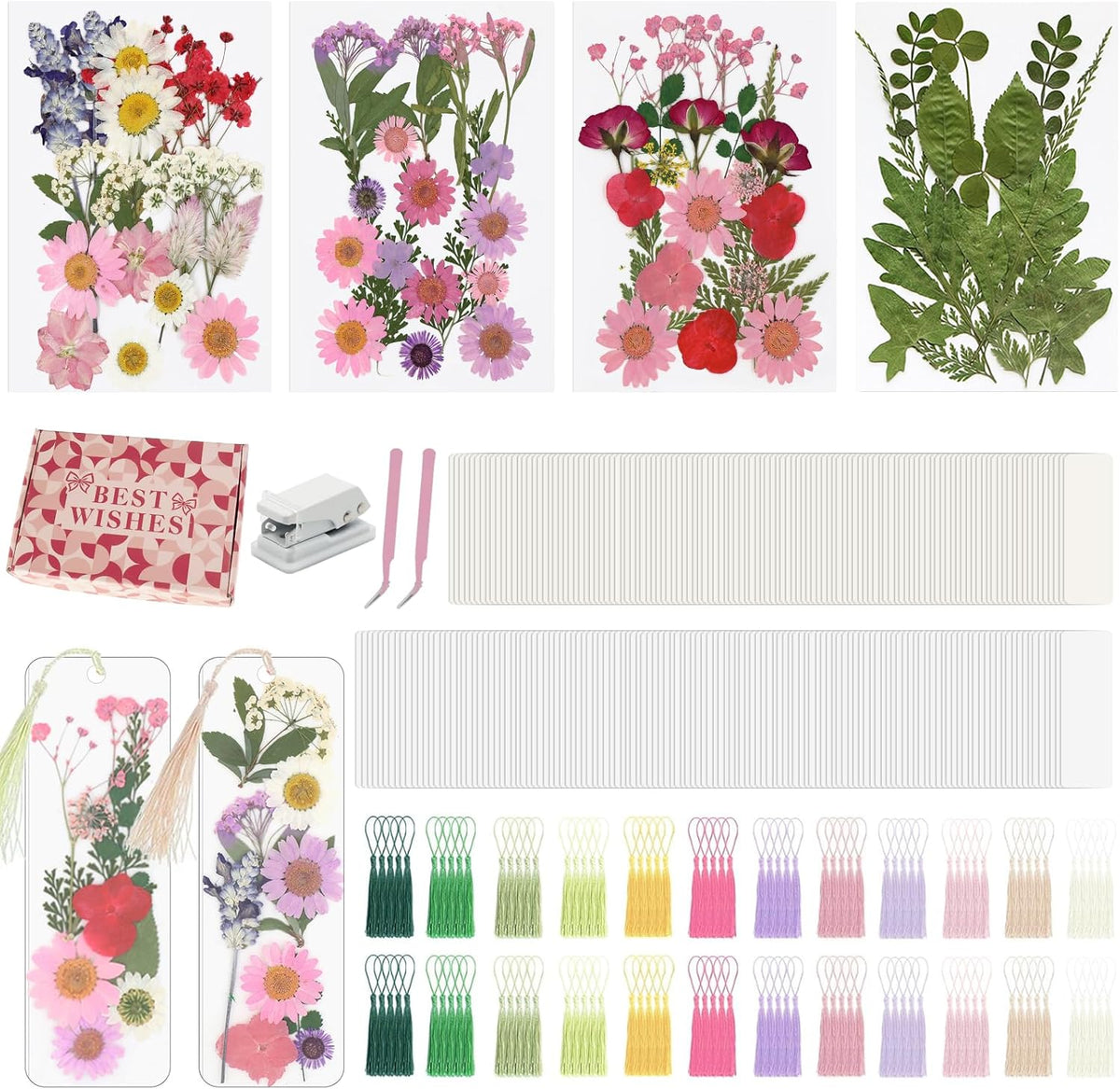 440 Pcs Pressed Flower Bookmark Kit, Handmade Craft for Women