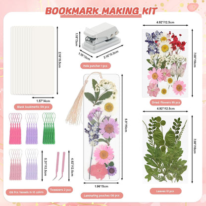 440 Pcs Pressed Flower Bookmark Kit, Handmade Craft for Women