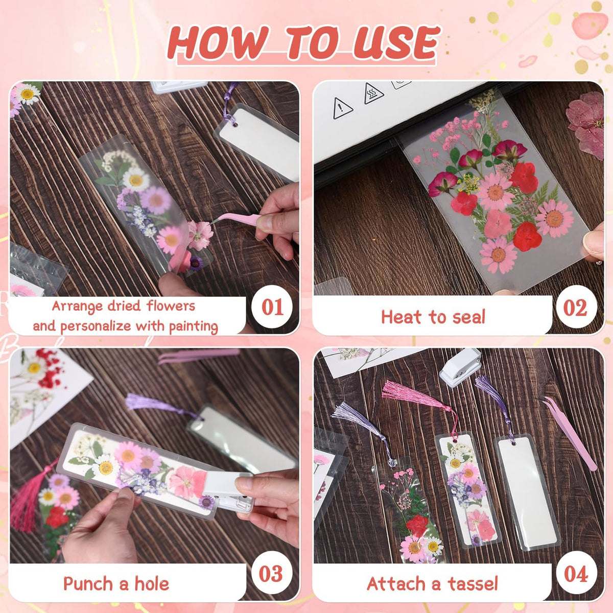 440 Pcs Pressed Flower Bookmark Kit, Handmade Craft for Women