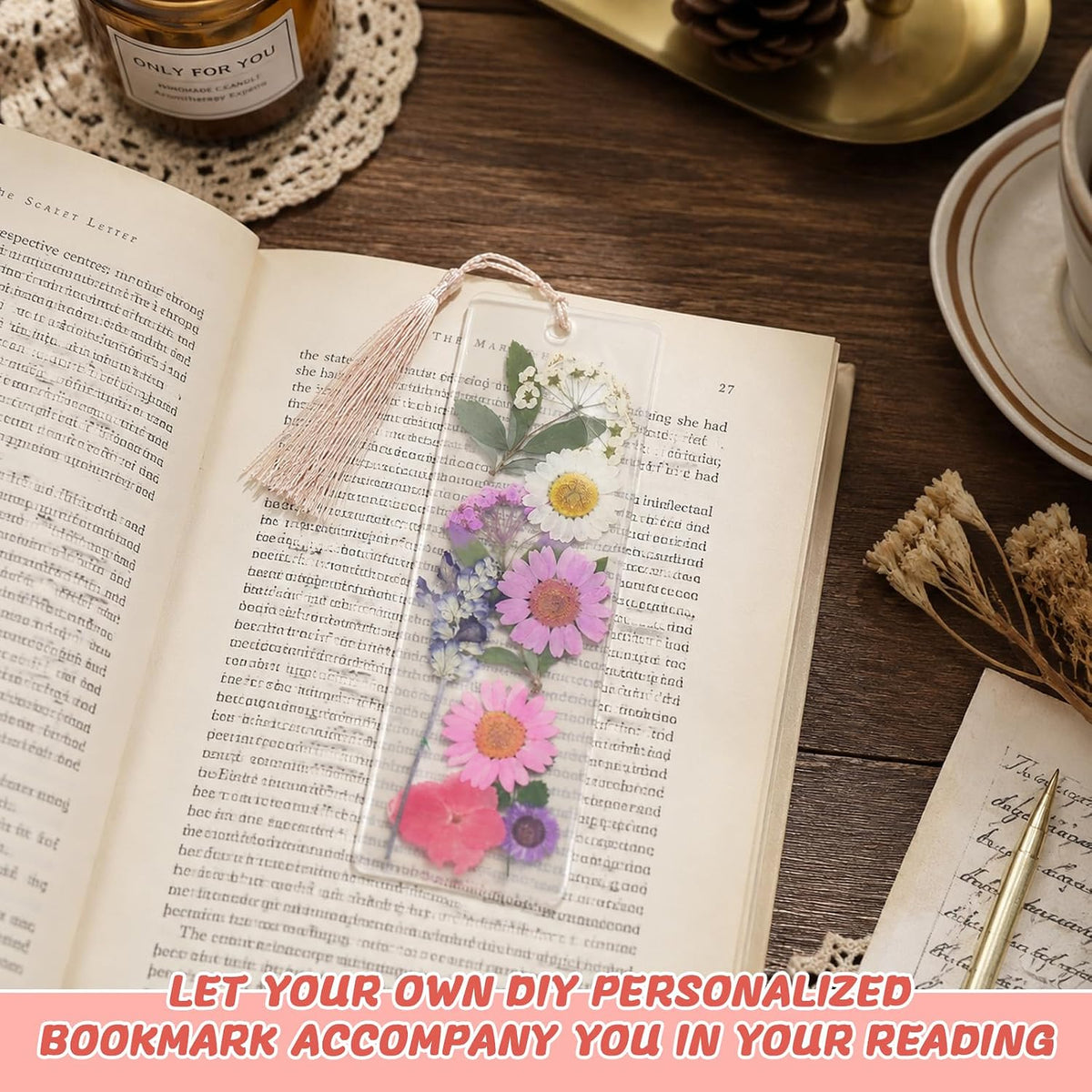 440 Pcs Pressed Flower Bookmark Kit, Handmade Craft for Women