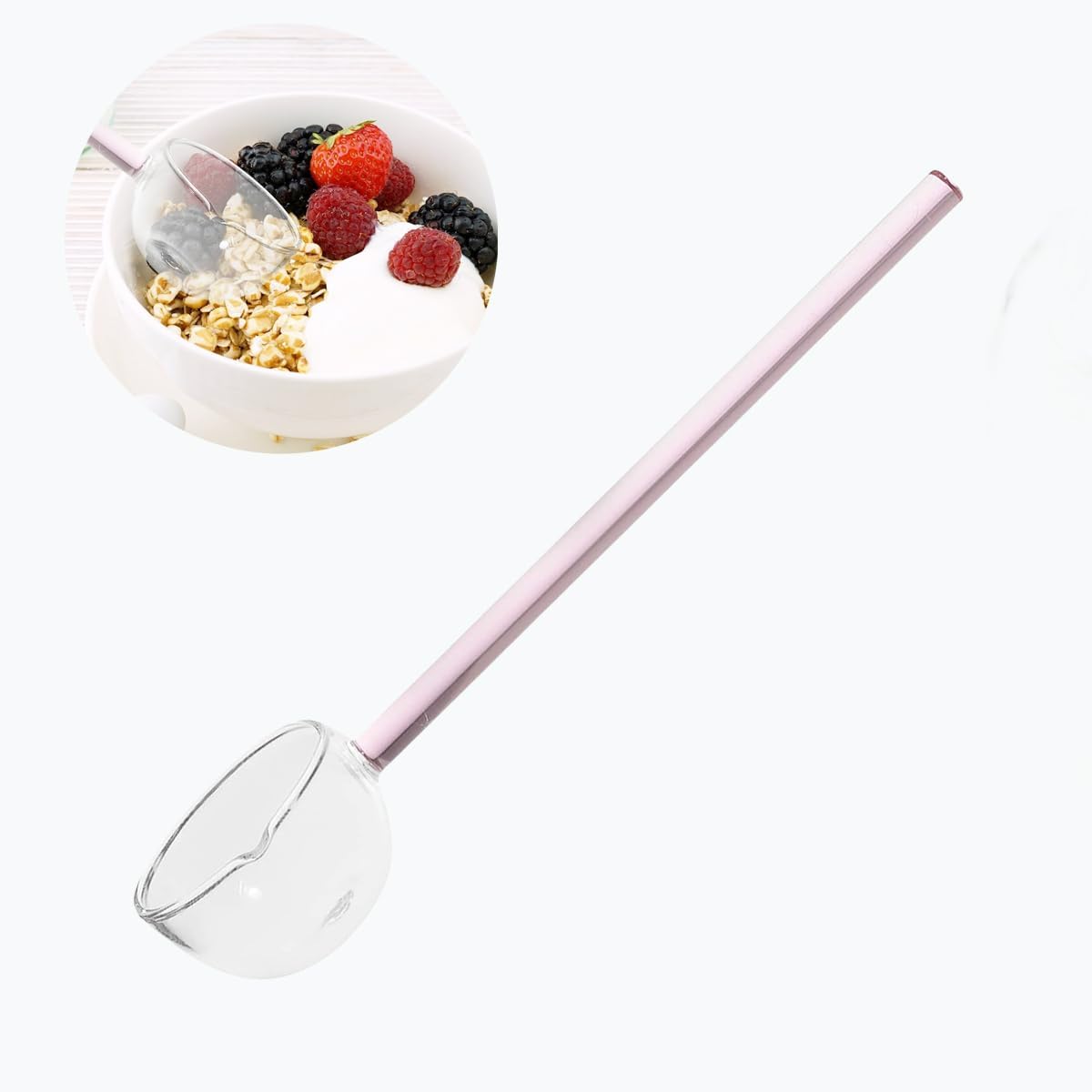 Pink Glass Spoon, 9.84 inch Long Handle Coffee Spoon