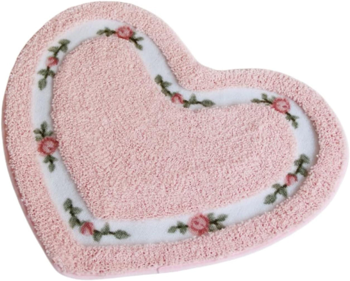 Bathroom Floor Rugs Absorbent Door mat Door Quick-Drying matRug Toilet Non-Slip Carpet mat Heart-Shaped Bathroom Non-Slip Rugs (Pink) (19.78 * 16.78,)