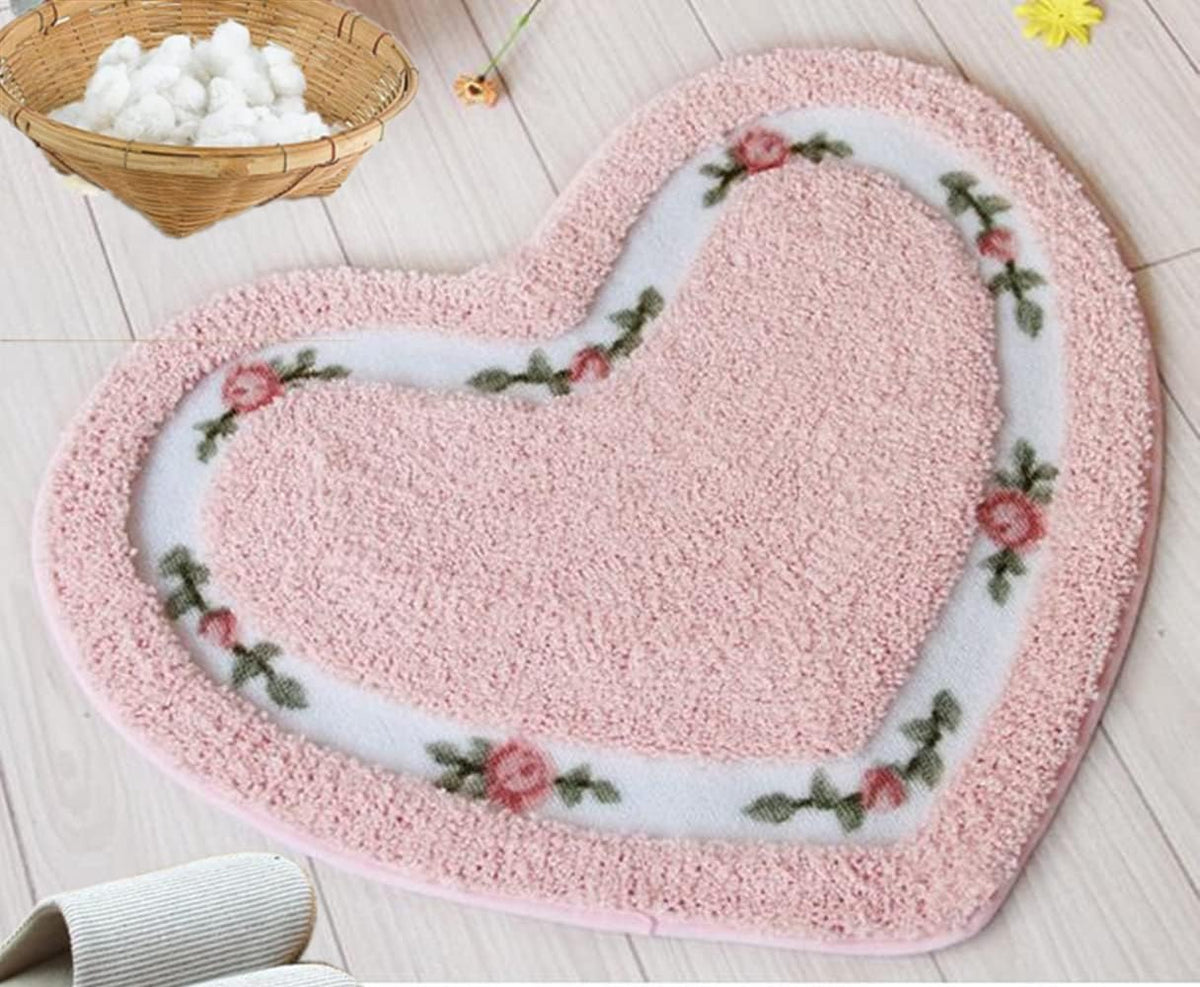 Bathroom Floor Rugs Absorbent Door mat Door Quick-Drying matRug Toilet Non-Slip Carpet mat Heart-Shaped Bathroom Non-Slip Rugs (Pink) (19.78 * 16.78,)