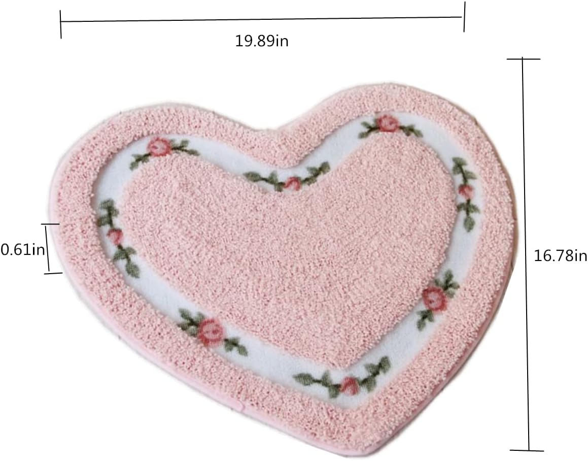 Bathroom Floor Rugs Absorbent Door mat Door Quick-Drying matRug Toilet Non-Slip Carpet mat Heart-Shaped Bathroom Non-Slip Rugs (Pink) (19.78 * 16.78,)