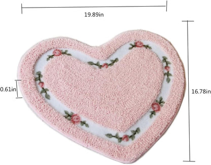 Bathroom Floor Rugs Absorbent Door mat Door Quick-Drying matRug Toilet Non-Slip Carpet mat Heart-Shaped Bathroom Non-Slip Rugs (Pink) (19.78 * 16.78,)
