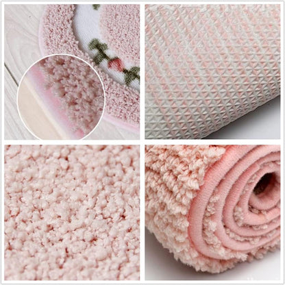Bathroom Floor Rugs Absorbent Door mat Door Quick-Drying matRug Toilet Non-Slip Carpet mat Heart-Shaped Bathroom Non-Slip Rugs (Pink) (19.78 * 16.78,)
