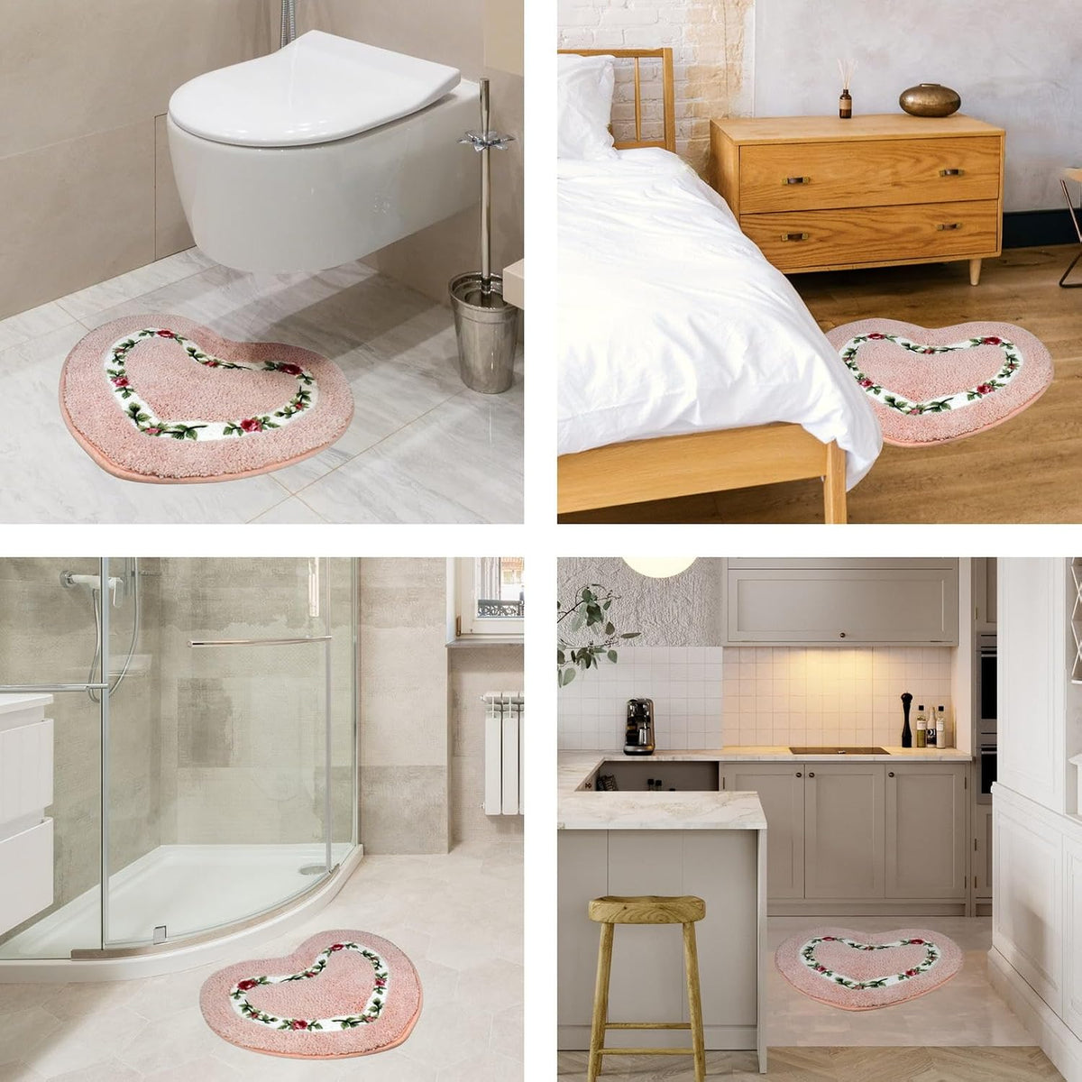 Bathroom Floor Rugs Absorbent Door mat Door Quick-Drying matRug Toilet Non-Slip Carpet mat Heart-Shaped Bathroom Non-Slip Rugs (Pink) (19.78 * 16.78,)