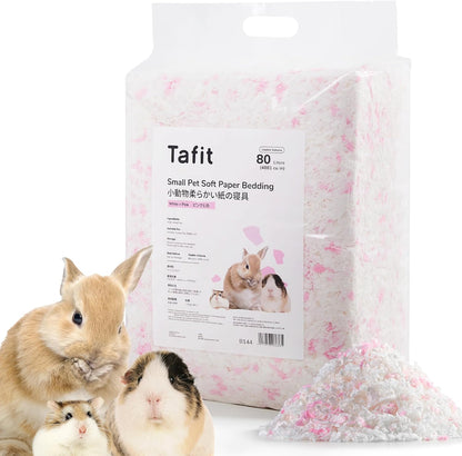 99% Dust-Free Soft Natural Paper Bedding with Odor Control, for Hamsters, Guinea Pigs,Rabbits, Chinchillas, Rats, Mice, Gerbils, Bunniess, Rodents, Small Animals - 80 Liters (White + Pink)