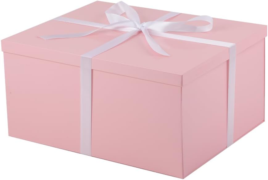 1Pcs Pink Extra Large gift box with lids 16.5×13×8 Inches gift boxes for presents,Birthday Box (include Ribbon, Paper Shred Filler Gift Card & Envelopes)