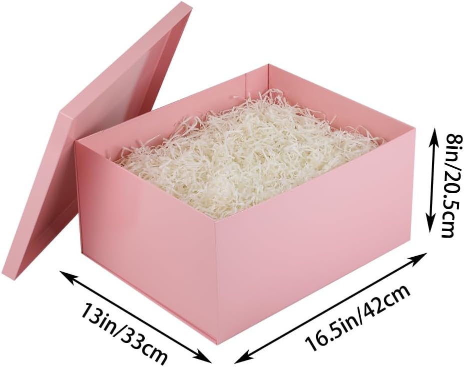 1Pcs Pink Extra Large gift box with lids 16.5×13×8 Inches gift boxes for presents,Birthday Box (include Ribbon, Paper Shred Filler Gift Card & Envelopes)