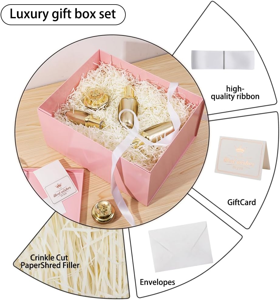 1Pcs Pink Extra Large gift box with lids 16.5×13×8 Inches gift boxes for presents,Birthday Box (include Ribbon, Paper Shred Filler Gift Card & Envelopes)