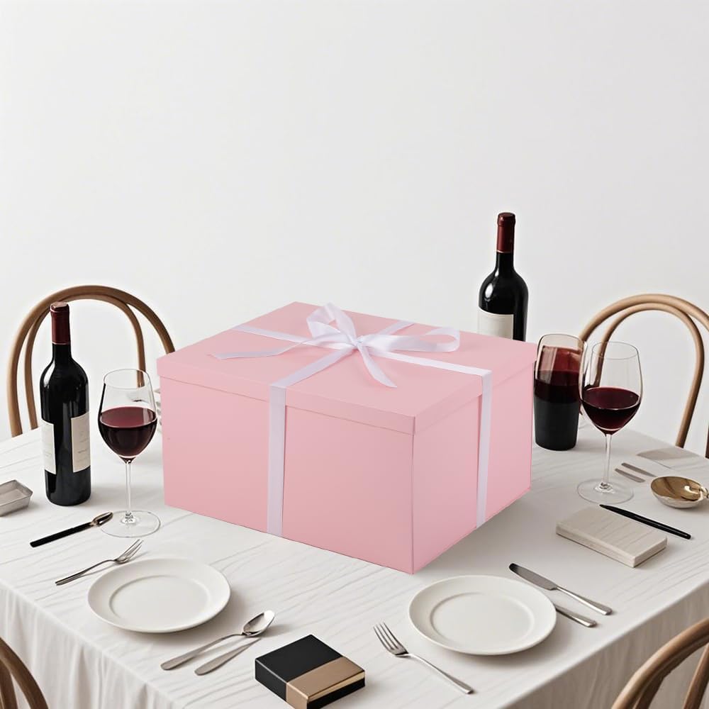 1Pcs Pink Extra Large gift box with lids 16.5×13×8 Inches gift boxes for presents,Birthday Box (include Ribbon, Paper Shred Filler Gift Card & Envelopes)