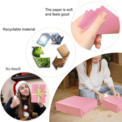 100 Sheets Pink Tissue Paper Artdly 14 x 20 Inches Pink Wrapping Paper Bulk for Weddings Birthday DIY Project Christmas