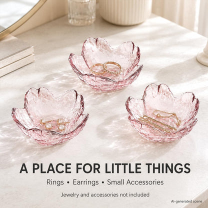 6 Pink Glass Cherry Blossom Dipping Bowls, Sakura Soy Sauce Dishes