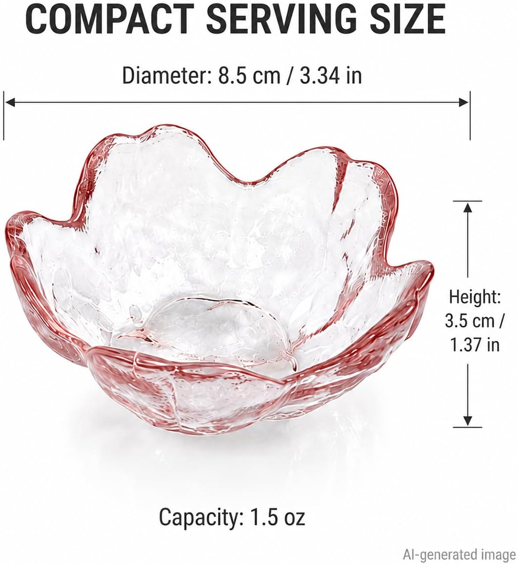 6 Pink Glass Cherry Blossom Dipping Bowls, Sakura Soy Sauce Dishes