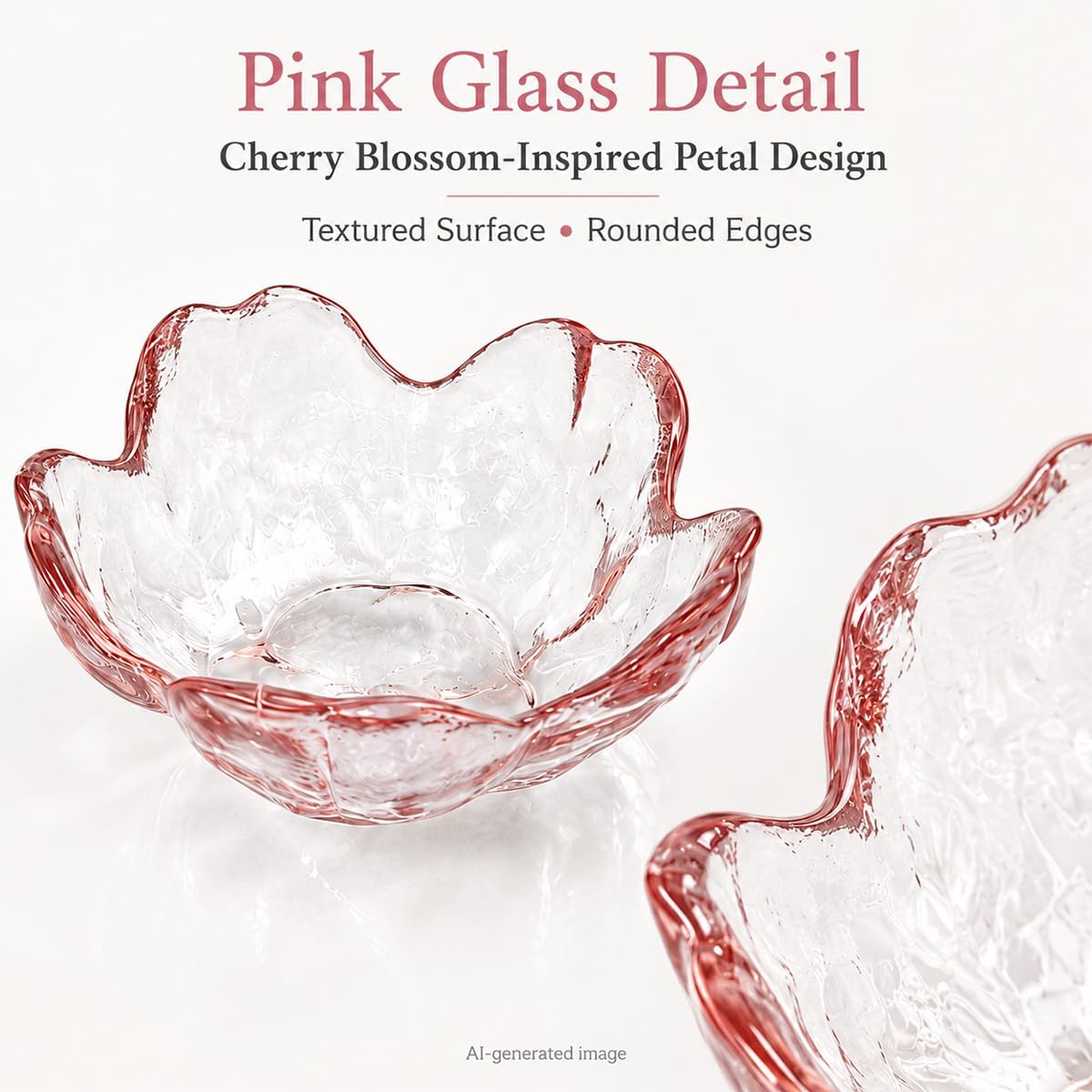 6 Pink Glass Cherry Blossom Dipping Bowls, Sakura Soy Sauce Dishes