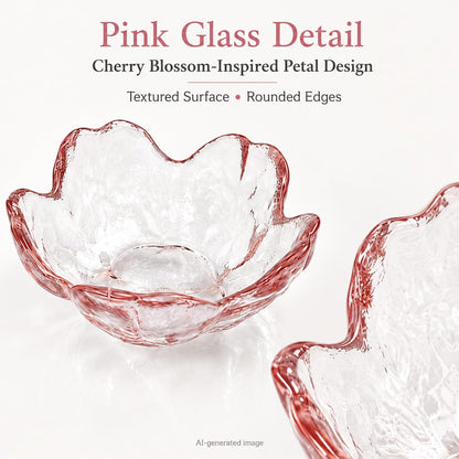6 Pink Glass Cherry Blossom Dipping Bowls, Sakura Soy Sauce Dishes