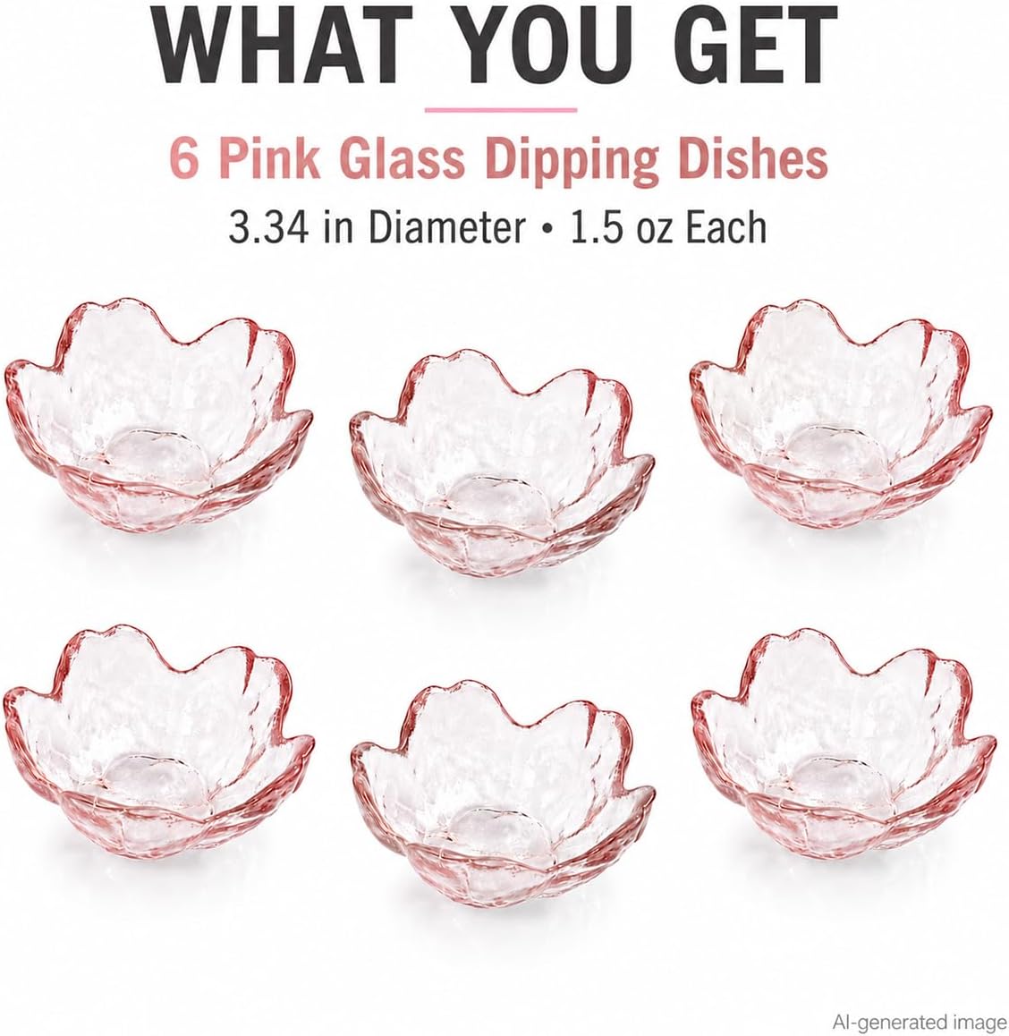 6 Pink Glass Cherry Blossom Dipping Bowls, Sakura Soy Sauce Dishes