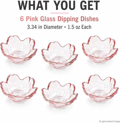 6 Pink Glass Cherry Blossom Dipping Bowls, Sakura Soy Sauce Dishes