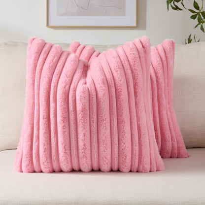 Pack of 2 Faux Rabbit Fur Throw Pillow Covers 18x18 Inch,Bright Pink