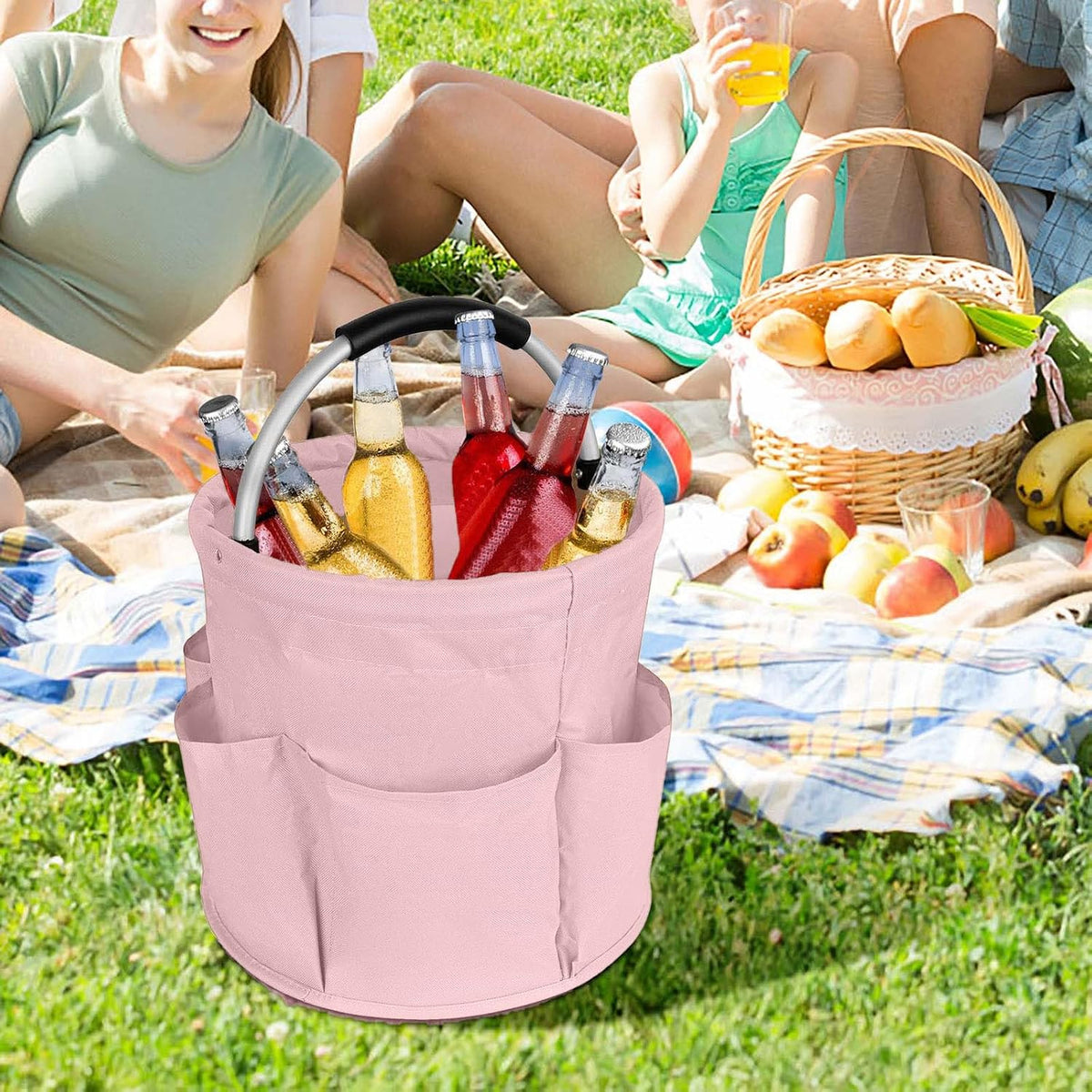 Professional Cleaning Caddy Organizer - 11" Wearable Cleaning Supply Bag with Adjustable Shoulder Strap & Handle - Housekeeper Essentials Organizer for Detailing Tools & Supplies (Pink)