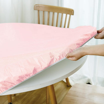 Light Pink Round Fitted Vinyl Tablecloth with Elastic Edge 100% Waterproof Oil Proof PVC Table Cloth Wipe Clean Table Cover for Indoor and Outdoor, 45"- 56"