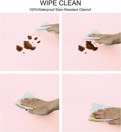 Light Pink Round Fitted Vinyl Tablecloth with Elastic Edge 100% Waterproof Oil Proof PVC Table Cloth Wipe Clean Table Cover for Indoor and Outdoor, 45"- 56"