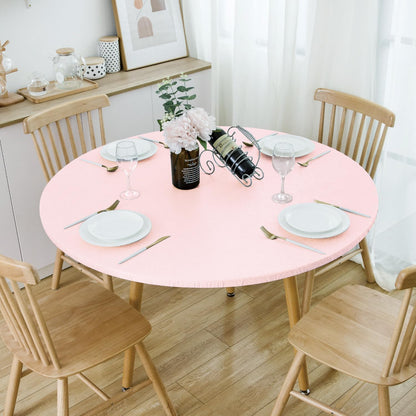 Light Pink Round Fitted Vinyl Tablecloth with Elastic Edge 100% Waterproof Oil Proof PVC Table Cloth Wipe Clean Table Cover for Indoor and Outdoor, 45"- 56"