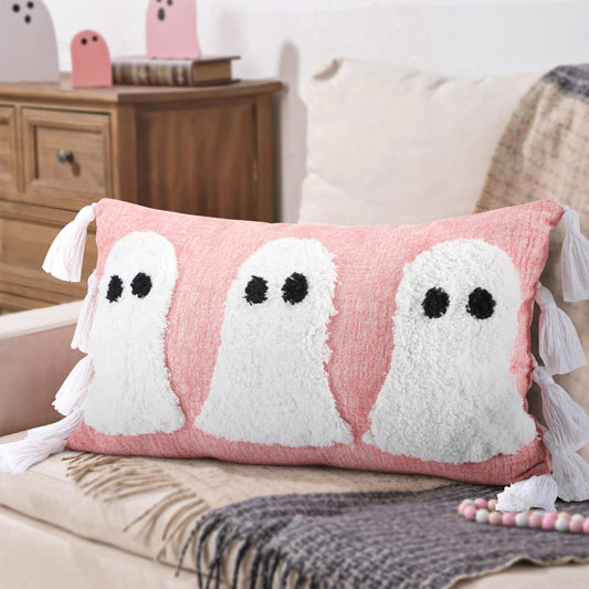 Pink Ghost Halloween Pillow Covers, 12 x 20 Inch Throw Pillow Cases