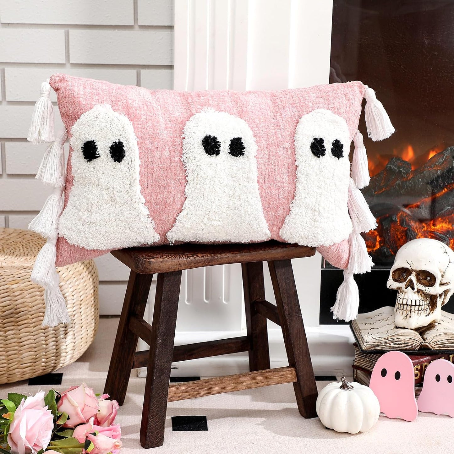 Pink Ghost Halloween Pillow Covers, 12 x 20 Inch Throw Pillow Cases