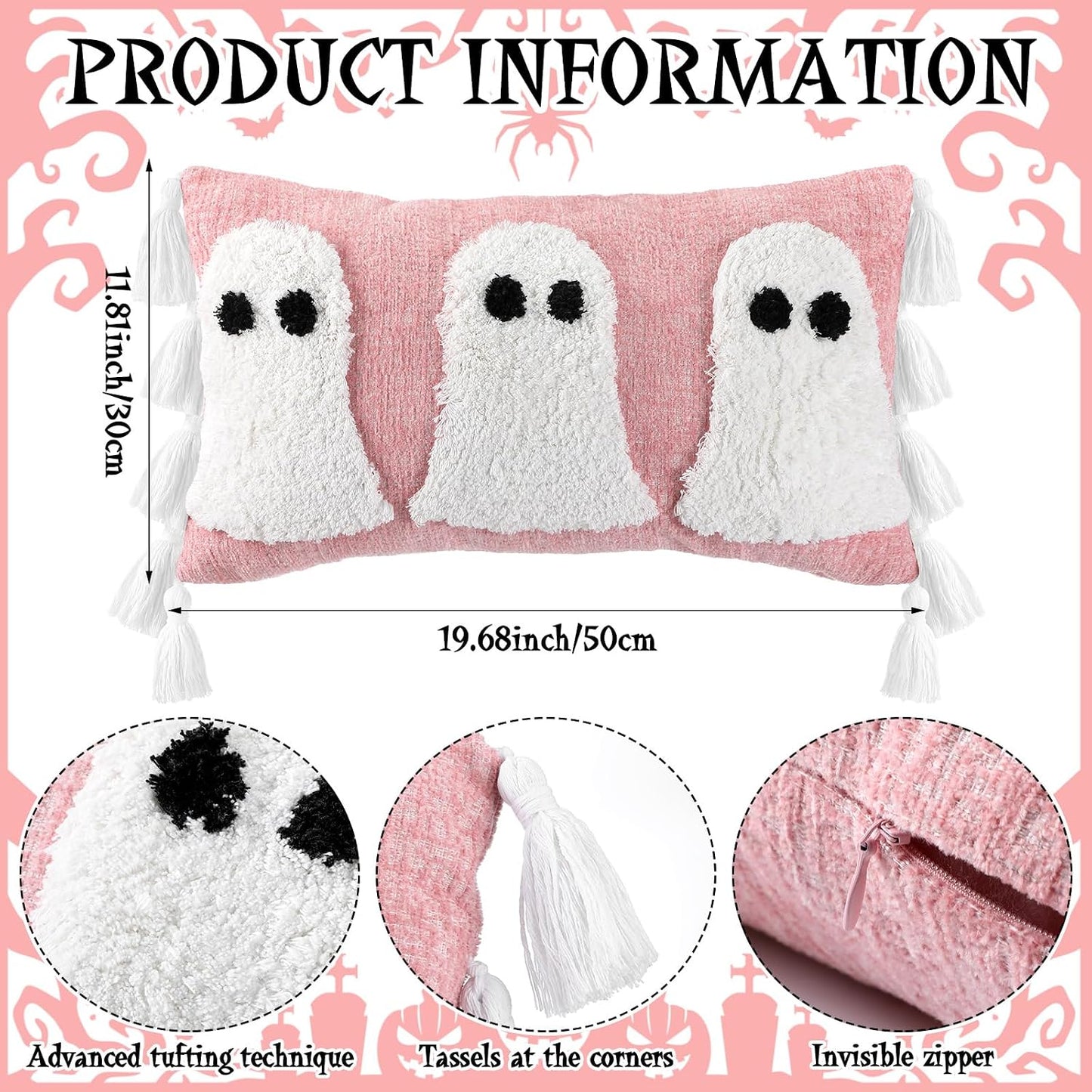 Pink Ghost Halloween Pillow Covers, 12 x 20 Inch Throw Pillow Cases