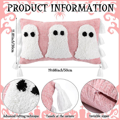 Pink Ghost Halloween Pillow Covers, 12 x 20 Inch Throw Pillow Cases