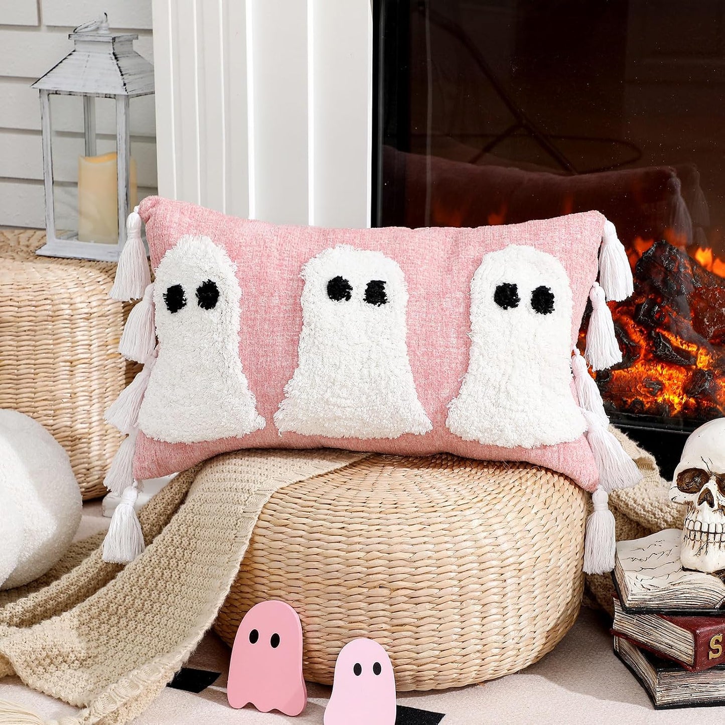 Pink Ghost Halloween Pillow Covers, 12 x 20 Inch Throw Pillow Cases