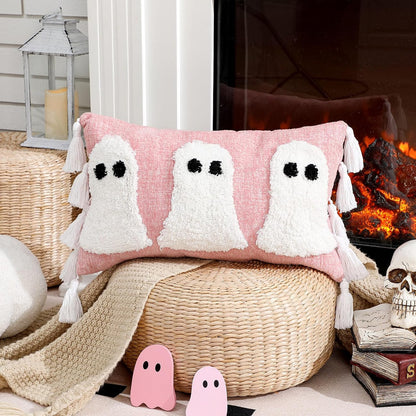 Pink Ghost Halloween Pillow Covers, 12 x 20 Inch Throw Pillow Cases